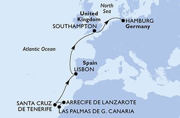Španělsko, Portugalsko, Velká Británie, Německo z Las Palmas na lodi MSC Euribia
