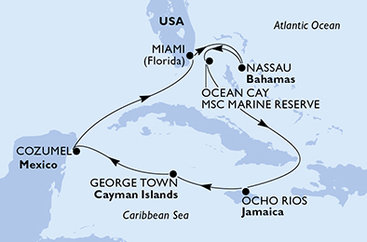 USA, Bahamy, Jamajka, Kajmanské ostrovy, Mexiko z Miami na lodi MSC Seascape