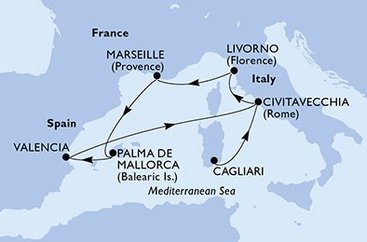 Itálie, Francie, Španělsko z Cagliari na lodi MSC Orchestra