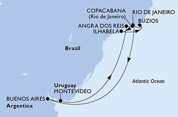 Uruguay, Brazílie, Argentina z Montevidea na lodi MSC Poesia