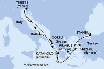 Řecko, Turecko, Itálie z Pirea na lodi MSC Fantasia