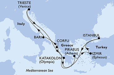 Itálie, Řecko, Turecko z Bari na lodi MSC Fantasia