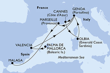 Španělsko, Itálie, Francie z Palma de Mallorca na lodi MSC Orchestra