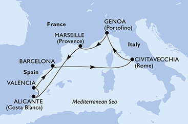 Itálie, Francie, Španělsko z Civitavecchia na lodi MSC Magnifica