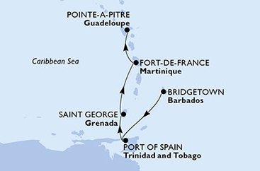 Barbados, Trinidad a Tobago, Grenada, Martinik, Guadeloupe z Bridgetownu na lodi MSC Seaside