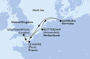 Nizozemsko, Francie, Velká Británie, Německo z Rotterdamu na lodi MSC Preziosa