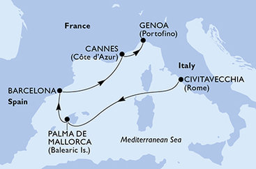 Itálie, Španělsko, Francie z Civitavecchia na lodi MSC Seaview
