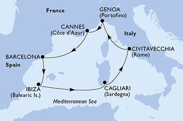 Itálie, Francie, Španělsko z Civitavecchia na lodi MSC Musica