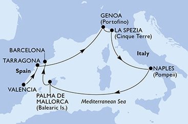 Španělsko, Itálie z Valencie na lodi MSC Fantasia