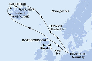 Německo, Velká Británie, Island z Hamburku na lodi MSC Preziosa
