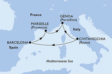 Španělsko, Francie, Itálie z Barcelony na lodi MSC Poesia