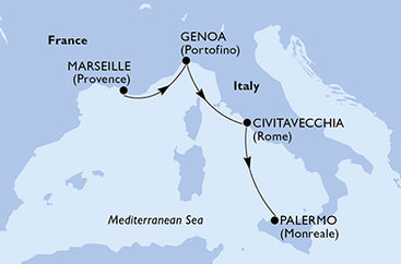 Francie, Itálie z Marseille na lodi MSC Seaside