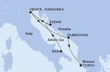 Itálie, Chorvatsko, Řecko, Černá Hora z Bari na lodi MSC Opera