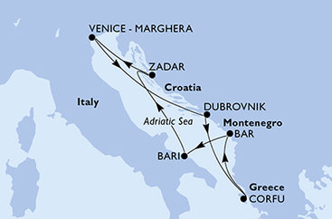 Itálie, Chorvatsko, Řecko, Černá Hora z Benátek na lodi MSC Opera