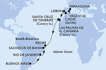 Španělsko, Portugalsko, Brazílie, Argentina z Tarragony na lodi MSC Poesia