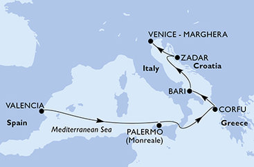 Španělsko, Itálie, Řecko, Chorvatsko z Valencie na lodi MSC Opera