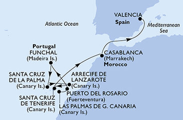 Španělsko, Portugalsko, Maroko z Las Palmas na lodi MSC Opera
