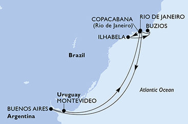 Uruguay, Brazílie, Argentina z Montevidea na lodi MSC Poesia