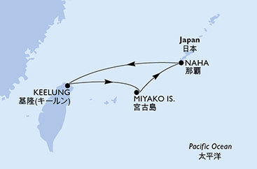 Japonsko, Tchaj-wan z Naha na lodi MSC Bellissima