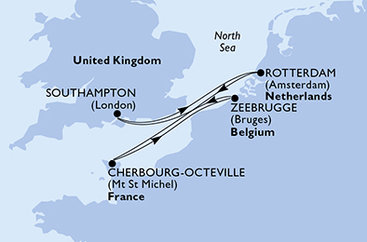 Velká Británie, Nizozemsko, Francie, Belgie ze Southamptonu na lodi MSC Virtuosa