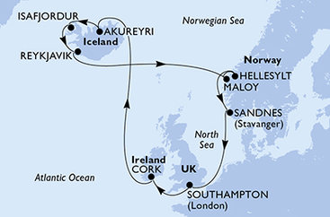Velká Británie, Irsko, Island, Norsko ze Southamptonu na lodi MSC Virtuosa