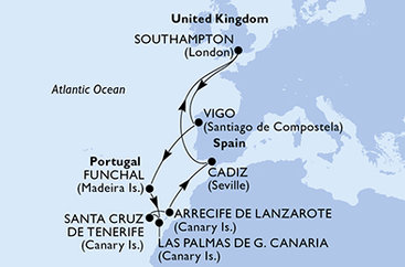 Velká Británie, Španělsko, Portugalsko ze Southamptonu na lodi MSC Virtuosa
