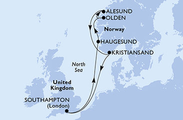 Velká Británie, Norsko ze Southamptonu na lodi MSC Virtuosa