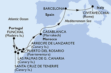 Španělsko, Madeira, Maroko, Itálie z Las Palmas na lodi MSC Musica