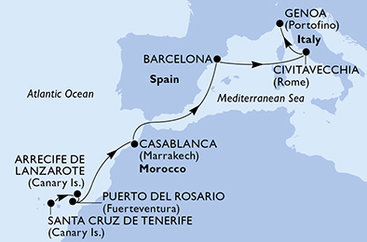 Španělsko, Maroko, Itálie z Tenerife na lodi MSC Musica