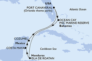 Bahamy, Honduras, Mexiko, USA z Ocean Cay MSC Marine Reserve na lodi MSC Seashore