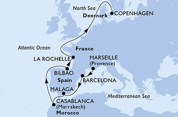 Francie, Španělsko, Maroko, Dánsko z Marseille na lodi MSC Magnifica