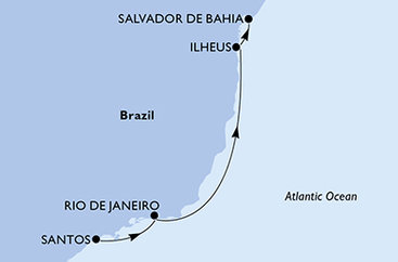 Brazílie ze Santosu na lodi MSC Preziosa