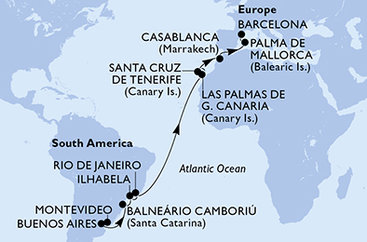 Uruguay, Argentina, Brazílie, Španělsko, Maroko z Montevidea na lodi MSC Fantasia