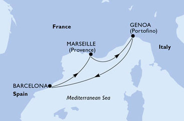 Francie, Itálie, Španělsko z Marseille na lodi MSC Seaview