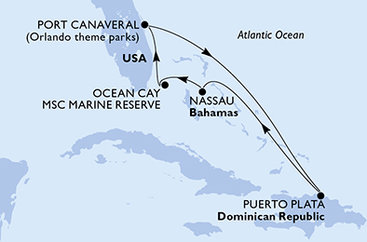 USA, Dominikánská republika, Bahamy z Port Canaveralu na lodi MSC Seashore