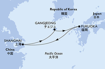 Čína, Jižní Korea, Japonsko ze Šanghaje na lodi MSC Bellissima