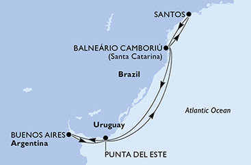 Argentina, Uruguay, Brazílie z Buenos Aires na lodi MSC Preziosa