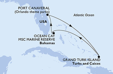 USA, Zámořské území Velké Británie, Bahamy z Port Canaveralu na lodi MSC Seashore