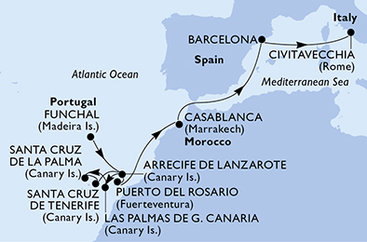 Portugalsko, Španělsko, Maroko, Itálie z Funchalu na lodi MSC Fantasia