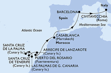 Španělsko, Maroko, Itálie z Las Palmas na lodi MSC Fantasia