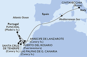 Itálie, Španělsko, Portugalsko z Civitavecchia na lodi MSC Fantasia