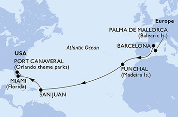 Španělsko, Portugalsko, USA z Palma de Mallorca na lodi MSC Grandiosa
