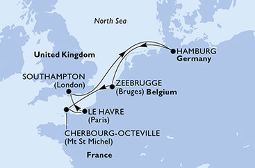 Velká Británie, Německo, Belgie, Francie ze Southamptonu na lodi MSC Preziosa