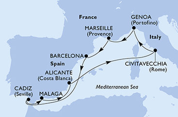 Itálie, Francie, Španělsko z Janova na lodi MSC Magnifica