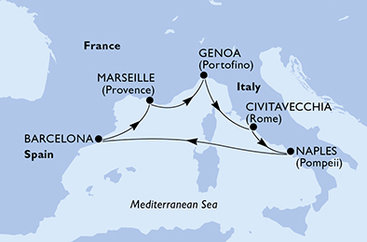 Španělsko, Francie, Itálie z Barcelony na lodi MSC Fantasia