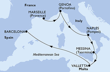Francie, Itálie, Malta, Španělsko z Marseille na lodi MSC World Europa