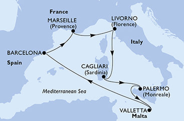 Itálie, Malta, Španělsko, Francie z Palerma na lodi MSC Splendida