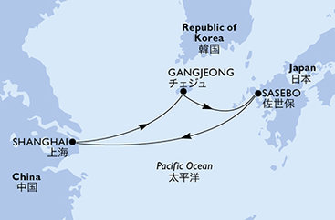 Čína, Jižní Korea, Japonsko ze Šanghaje na lodi MSC Bellissima