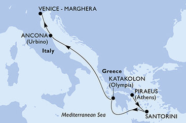 Řecko, Itálie z Pirea na lodi MSC Lirica