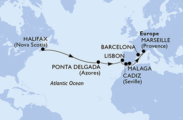 Kanada, Portugalsko, Španělsko, Francie z Halifaxu na lodi MSC Meraviglia